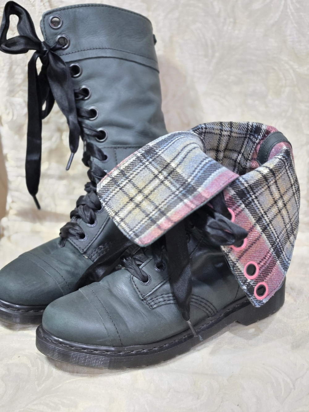 Dr. Martens Triumph 1914 Plaid Combat Boots with Satin Laces - Picture 11 of 12